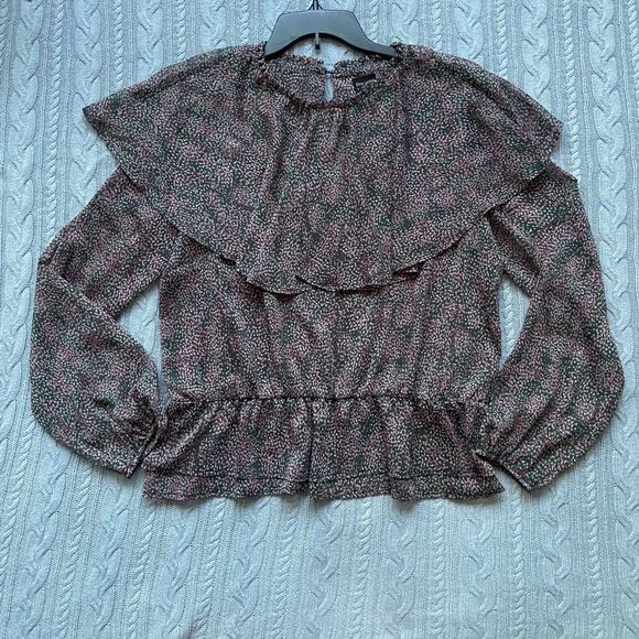 Free Press Clothing Long Sleeve Peplum Feminine Top Blouse with Bertha Collar - Picture 2 of 13